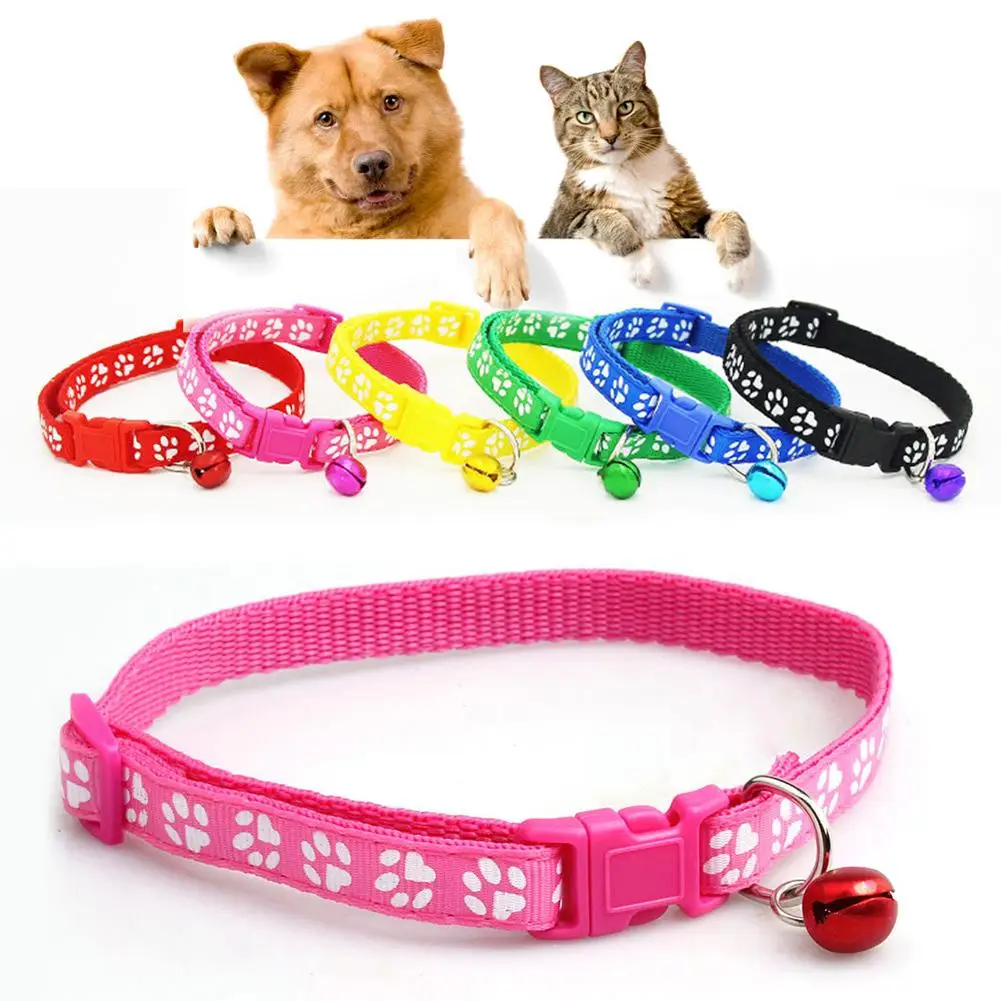 

1pc Dog Puppy Cat Kitten Buckle Cute Paw Print Bell Adjustable Pet Collars Dog Pet Supplies for Large Medium Small Dog Supplies