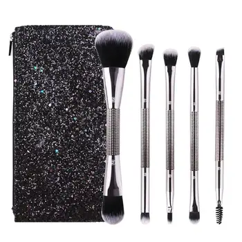

5pcs/set Double Head Makeup Brushes Powder Foundation Cosmetic Face Blush Eye Shadow Lip Brush+Makeup Bag