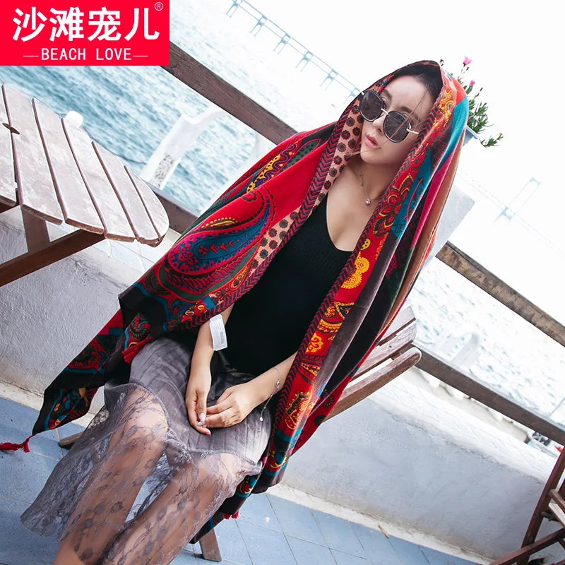 Scarf female summer travel driving sunscreen air conditioning shawl wild dual-use scarf double-sided beach towel