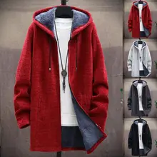 

Coat Sweater Long Sleeve Cardigan Autumn Winter Men Knitted Plush Liner Zipper Cardigan