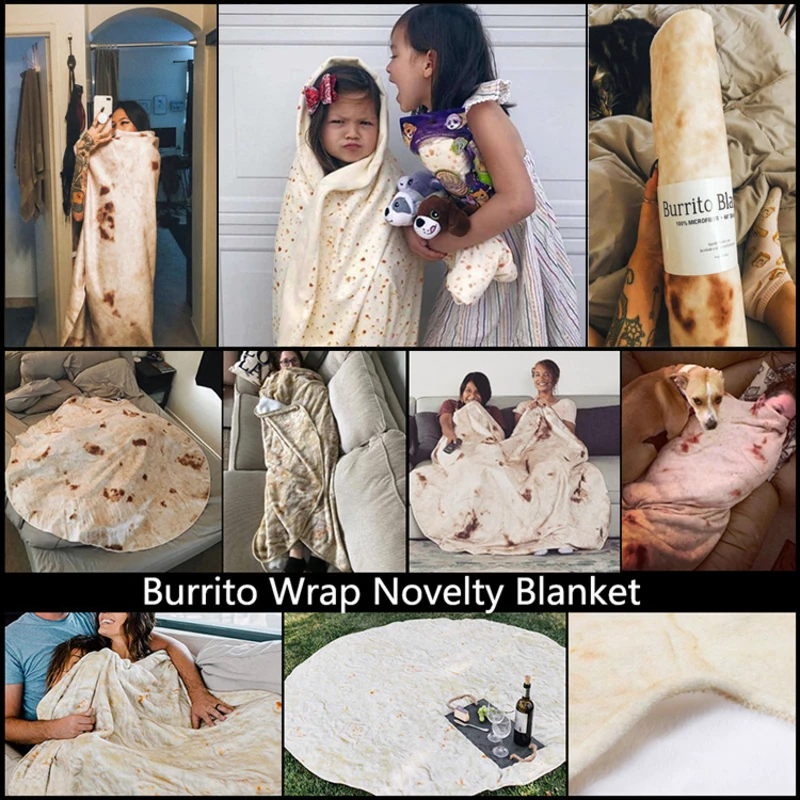 Tortilla Blanket Burrito 60" 70" 80" Blankets Round Corn and Flour Tortilla Sofa Warm Travel Bed