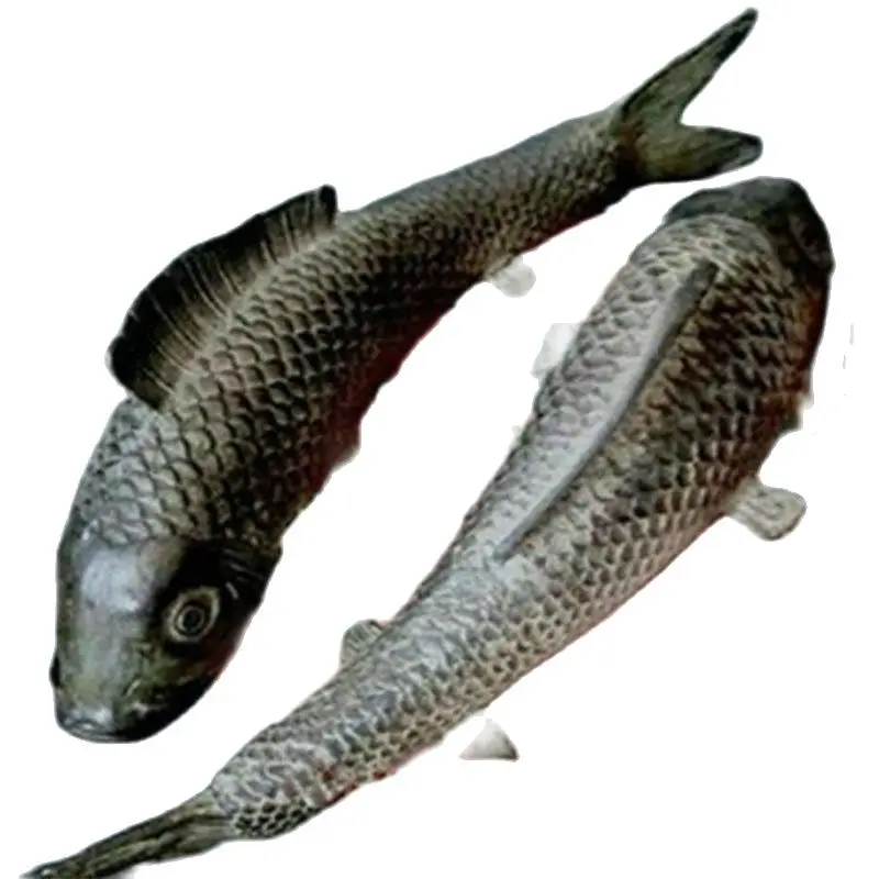 1 pair Two Ancient Japan pure Bronze sculpture Vivid cyprinoid carp Fish 
