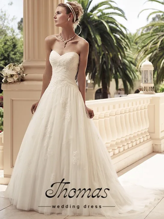 Bola elegante vestido de Casamento vestidos com apliques de renda em tule branco/vestido de noiva marfim персональное свадебное платье