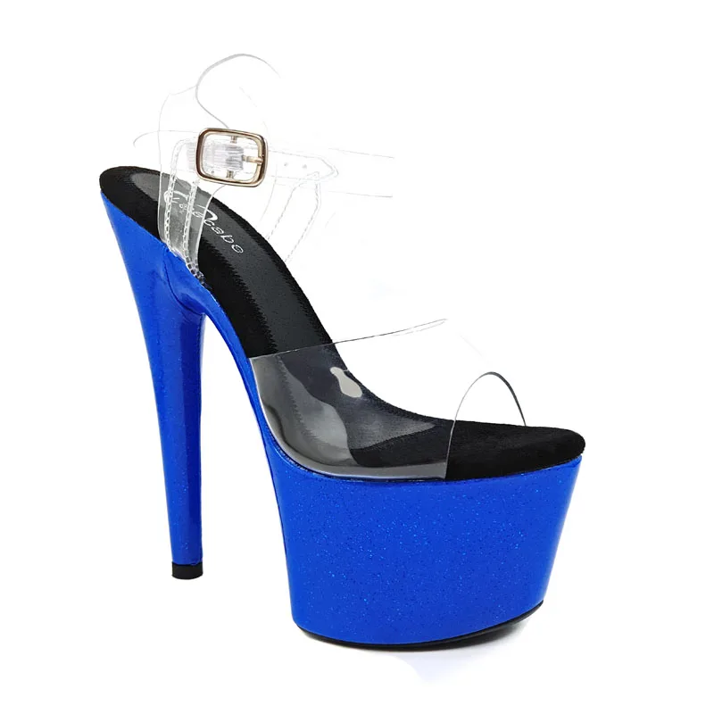 Leecabe/женские туфли-лодочки Mary Jane на платформе высотой 7 дюймов 17 см; пикантные Цветочные шлепанцы с красной подошвой на высоком каблуке; обувь для экзотических танцев; обувь для танцев на шесте - Цвет: Blue