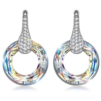 

Huitan Romantic Bridal Wedding Drop Earrings Shiny CZ Colorful Round Hoop Exquisite Anniversary Gift Lover Fashion Jewelry Women