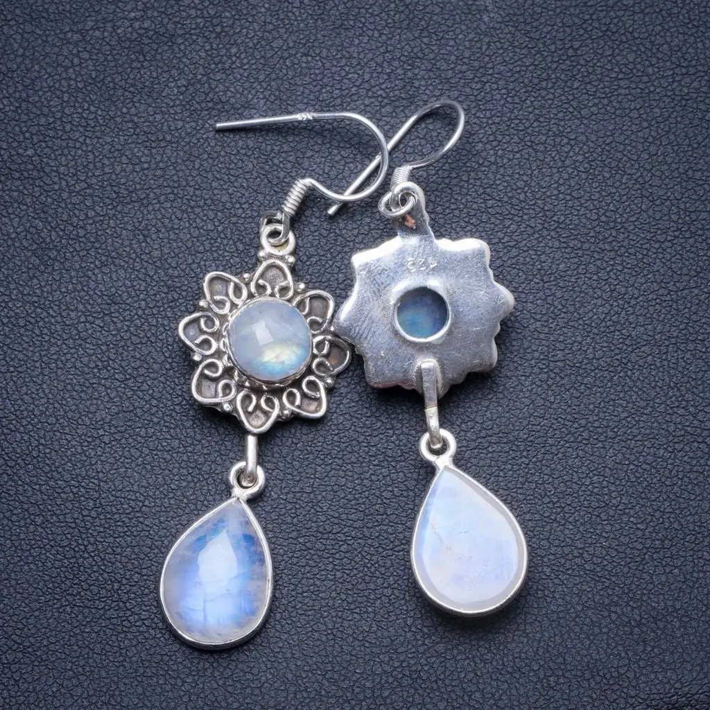 

Natural Rainbow Moonstone Handmade Unique 925 Sterling Silver Earrings 2.25" X4120