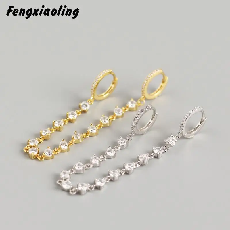 

Fengxiaoling 2020 New Light Luxury Style Long Tassel Silver Earings For Women Real 925 Sterling Silver Multiple Zircons Earrings