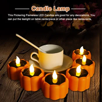 

6pcs Home Decor Electronic Solar Lantern Flickering Wedding Party LED Lamp Pumpkin Tealight Nightlight Flameless Candle ABS