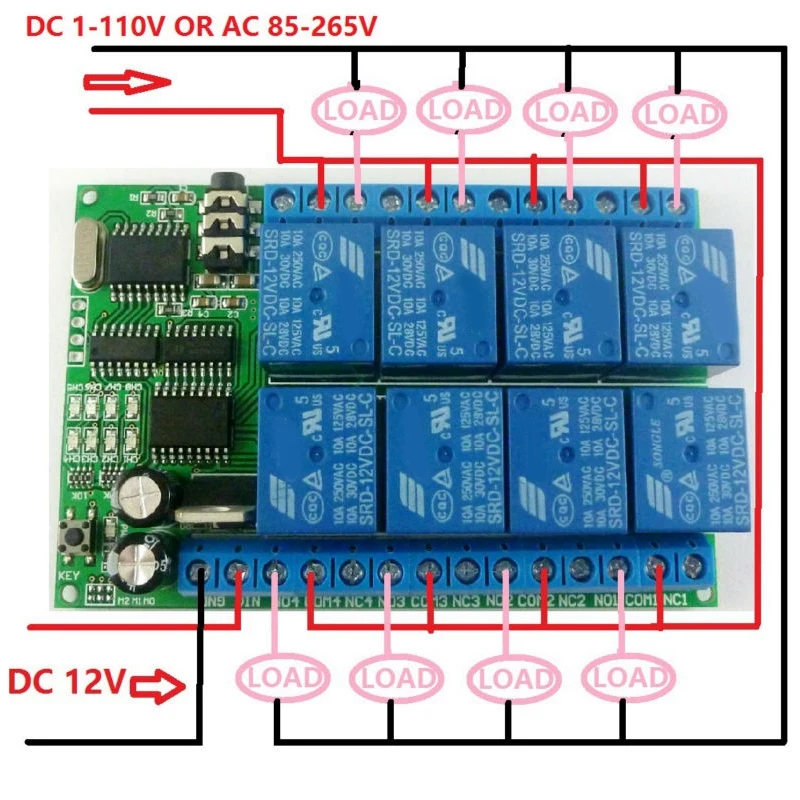 AD22A08 DC12V 8 каналов DTMF реле MT8870 декодер телефон дистанционное управление переключатель