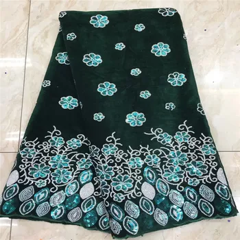 

Christmas Design Green Velvet Lace Fabric With Sequins High Quality Traditional Wedding Bride Dress Velvet Material