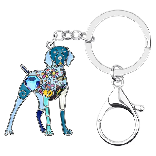 Bonsny Enamel Alloy Rhinestone Floral Doberman Dog Key chains Key Rings Car Purse Bag Decorations Keychains For Women Girls Gift - Цвет: Blue