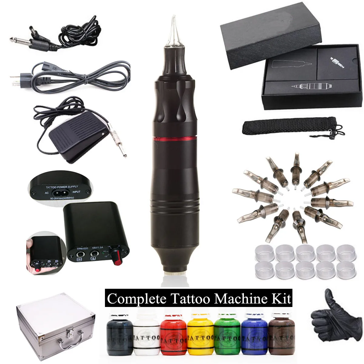 

Professional Complete Tattoo Machine Kit Motor Rotary Pen Needle Pedal Practice Ink Set Power Equipment Supplies Body Art Makeup