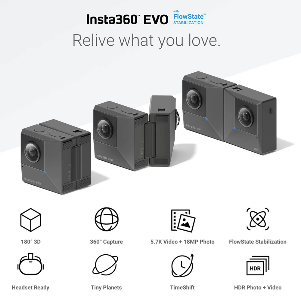 Insta360 EVO 5,7 K видео VR 360 панорамная Insta 360 EVO 18 Мп фото для Android iPhone 180 ° 3D съемка 360 ° камера с двойным объективом