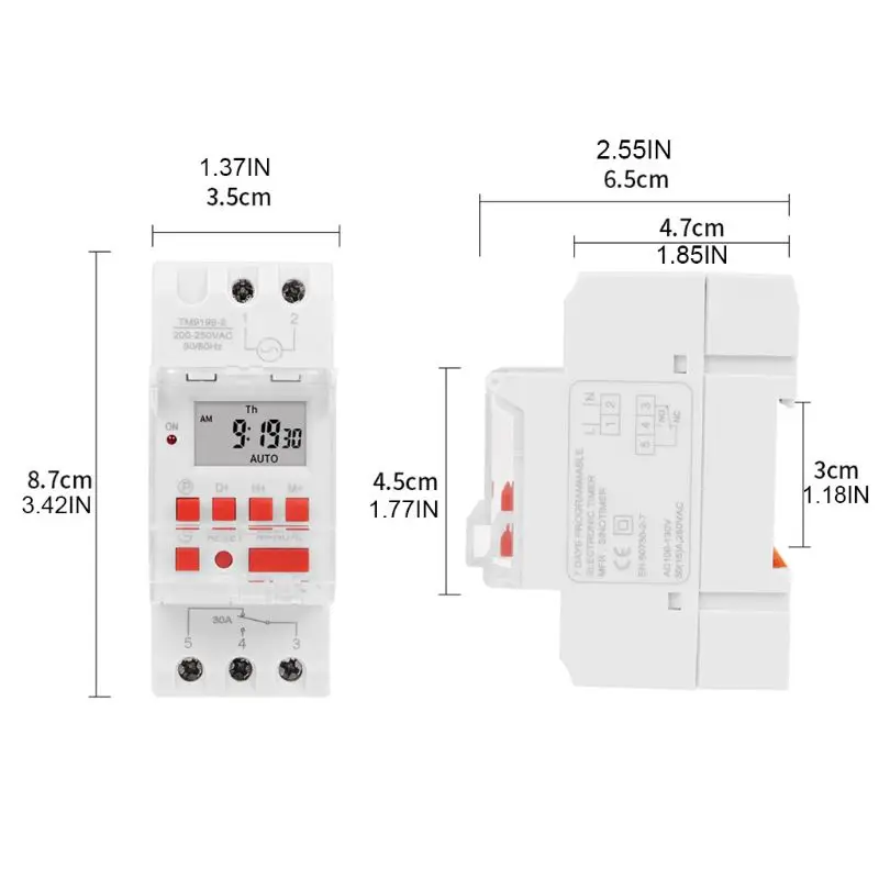 

TM919B Heavy Duty Digital Time Switch Relay Timer Control Din Rail Mount Weekly