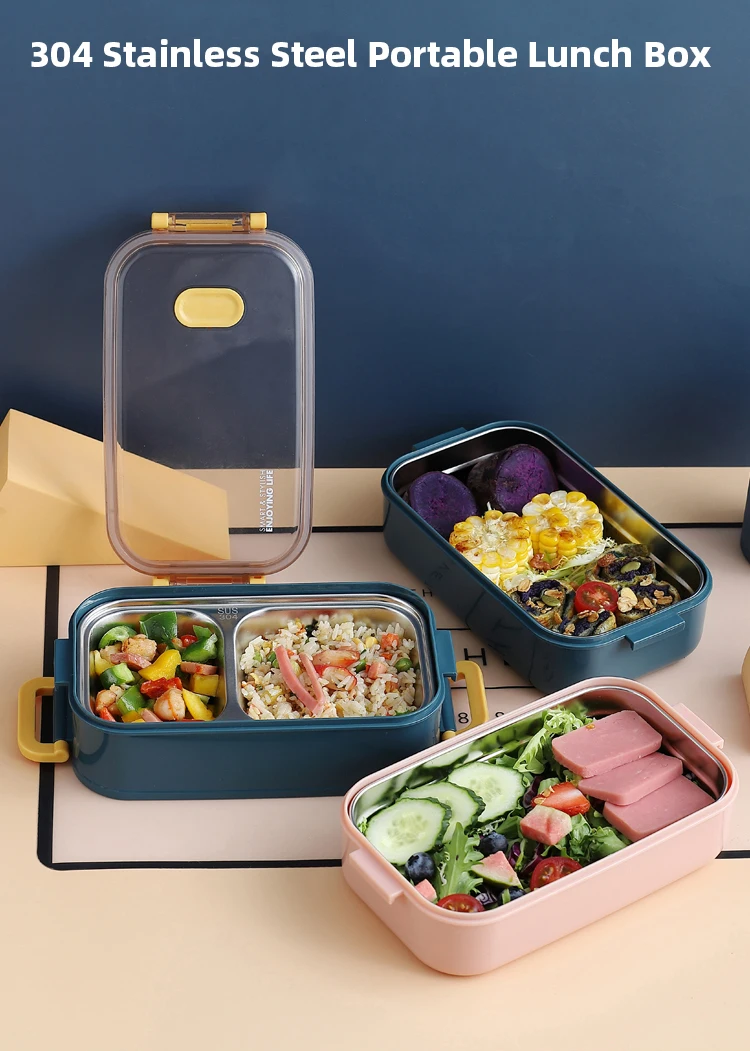 Acheter Boîte à déjeuner avec compartiment à fourchette, boîte à Bento réutilisable et étanche en acier inoxydable pour adultes et enfants, école et bureau