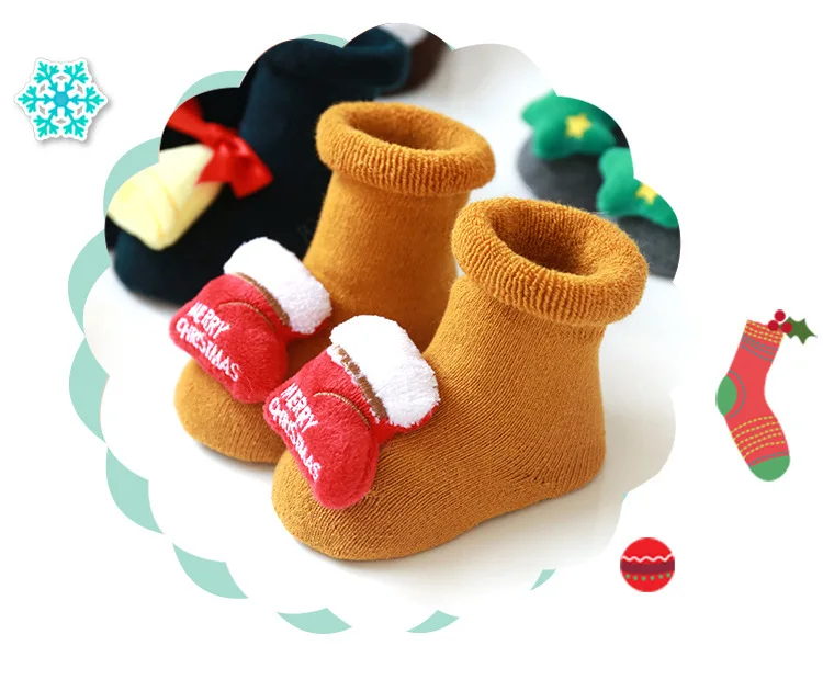 Cotton Winter Baby Girls Boys Socks Children Cartoon Elk Santa Claus Socks Christmas Silicone Anti-Slip Floor Socks for 0-3 Year