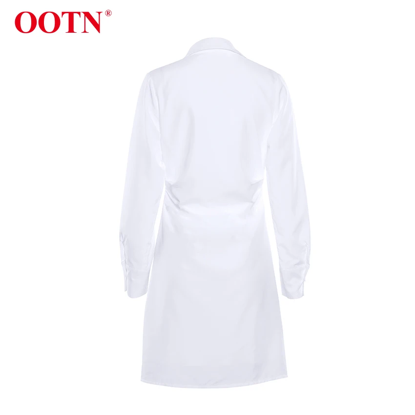 OOTN, сексуальное Белое платье-рубашка на шнуровке, женские платья с длинным рукавом, повседневное, шикарное, необычное, короткое, мини пляжное платье, Женская туника для отдыха