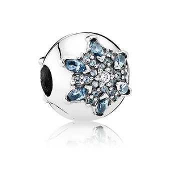 

New Original S925 Sterling Silver Crystal Snowflake Securing Clip Charms Round Beads Fit Pandora Bracelet For Women DIY Jewelry