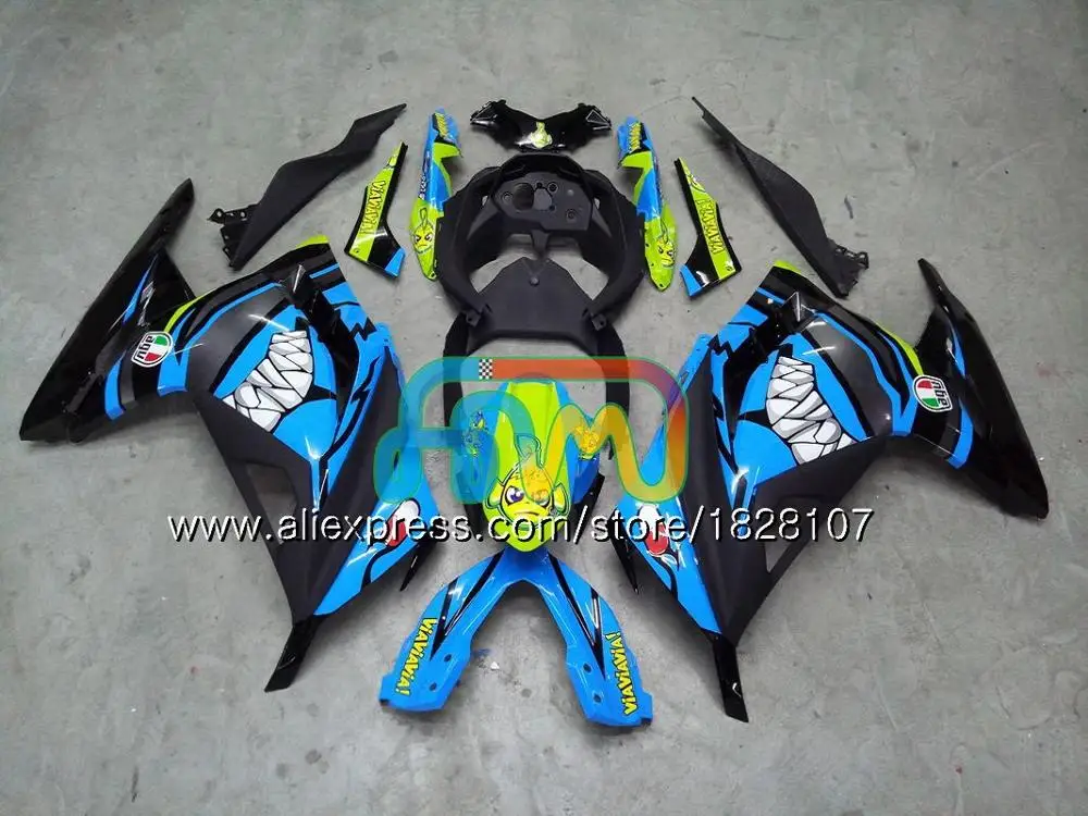 Инъекции для KAWASAKI ZX3R EX300 EX ZX 300R 4BS. 0 ZX-3R ZX300R 13, 14, 15, 16, 17, 2013 Обтекатели с акулой в синем blk - Цвет: No. 5