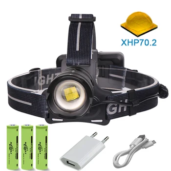 

LED Headlight XHP70.2 Powerful Head Light Rechargeable USB Head lamp Headlamp Flashlight XHP70 Fishing Waterproof 18650 Battery