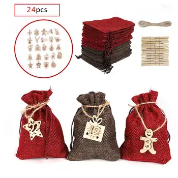 

24pcs/ Set Resuable Linen Drawstring Pouch Packaging Gift Bag Jewelry Christmas Bag Countdown Calendar Burlap Drawstrings Bags