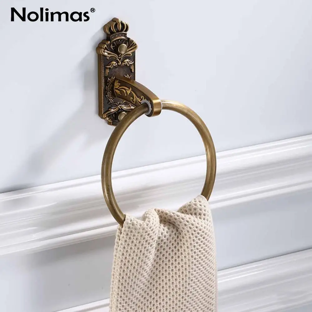 Towel Ring Античный матовый резной набор для ванной комнаты, алюминиевый держатель для полотенец, мыльница, держатель для бумаги, держатель для туалетной щетки, набор аксессуаров - Цвет: Towel Ring