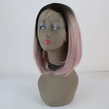 BM черные корни Ombre розовый короткий прямой Боб Синтетический 13*3 парик фронта шнурка Термостойкое волокно натуральный волос средний пробор