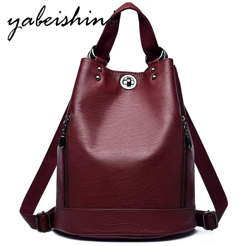 

Multi-function women Leather Backpack women bucket Backpacks school bag for Teenage Girls traveling backpack mochila feminina