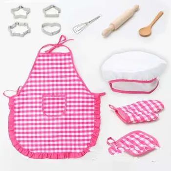 

11 Pcs Kids Cooking Baking Set Apron for Little Girls Chef Hat Mitt & Utensil for Toddler Dress Up Chef Costume Role Play