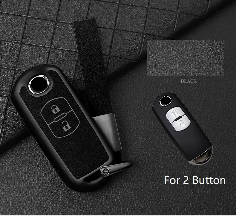 Пластиковый+ кожаный чехол для ключей для Mazda 2 3 6 Atenza Axela CX-5 CX5 CX 5 CX-7 CX-9 Smart Key - Название цвета: 2Button black
