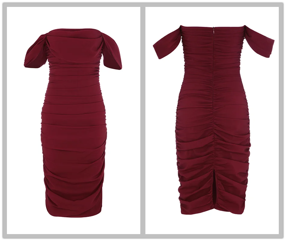 Latest Summer Elegant Red Wine Beige Pleated Strapless Strapless Bandage Dress Female Celebrity Party Tight Dress Vestidos