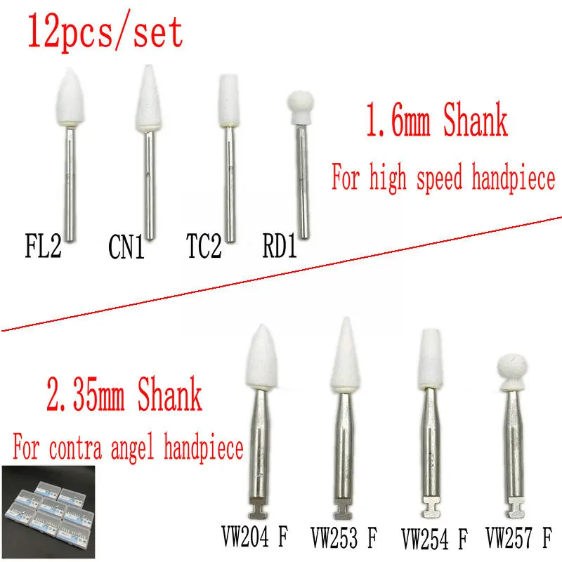 

1 Pack Dental White Stone Polishing Drill Burs for FG 1.6mm High Speed Handpieces or RA 2.35mm Low Speed Contra Angel Handpieces
