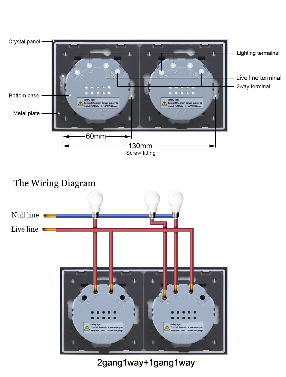 WELAIK 2 Рамка Кристалл-стеклянная панель-настенный выключатель-ЕС сенсорный выключатель светильник-переключатель 2gy1way+ 1gy1way AC250V A292111CW/B