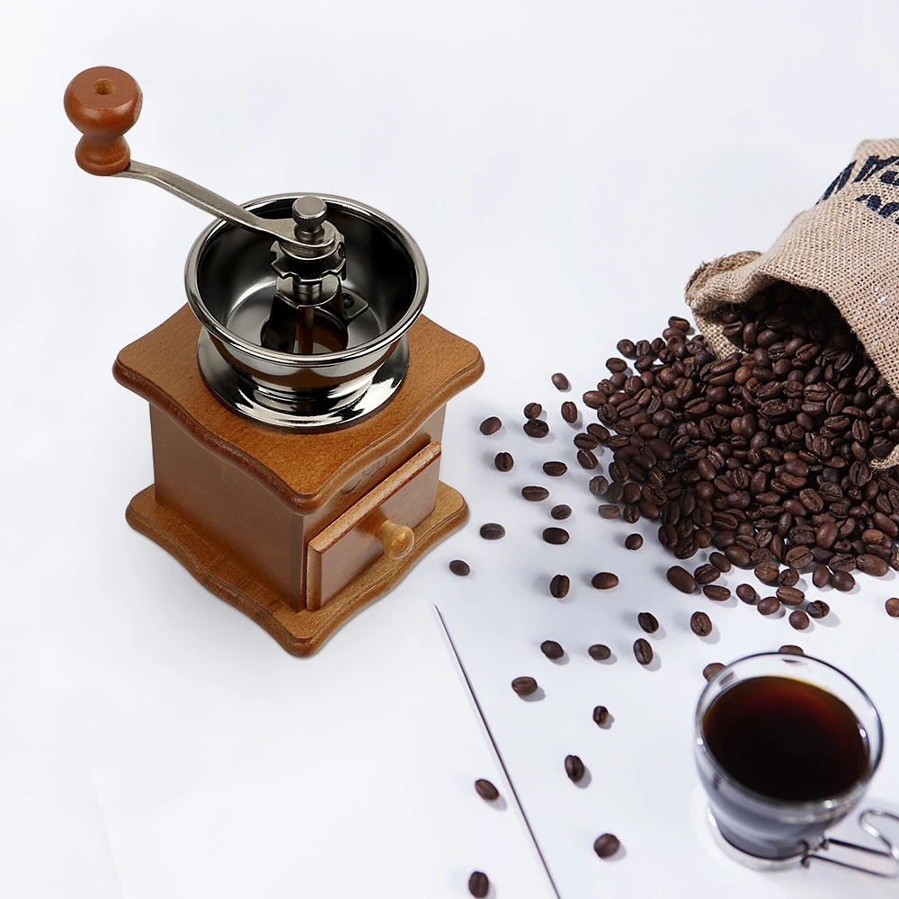 

NICEYARD Ceramic Millstone Manual Coffee Grinders Classical Wooden Hand Coffee Grinder Coffee Bean Burr Mill Home Kitchen Tool