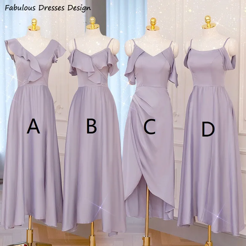 

Latest Tea Length Bridesmaid Dresses Cap Sleeve V-neck A-line Ruffles Bridal Party Dress For Women Maid Of Honor