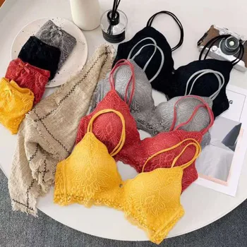 

2 PCS Women's Bra Set Sexy Lace Push Up Wire Free Bralette And Breathable Panties Underwear Suits