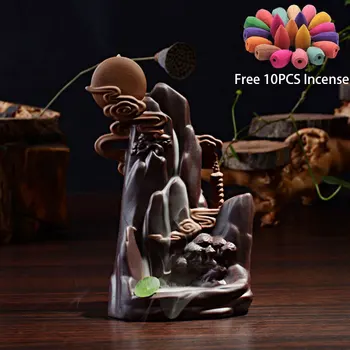 

10PCS Incense Ceramics Mountain Waterfall Rockery Smoke Backflow Incense Burner Tabletop Landscape Incenser Stick Holder Censer