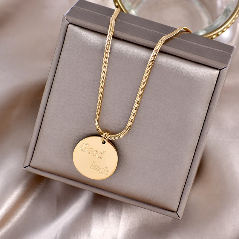 316L stainless steel no fading Good Luck web celebrity Same style plus long clavicle chain round brand Lucky Sen necklace | Украшения и