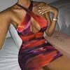 Bajo costo Vestido corto femenino de verano sin mangas con tinte dibujo, minivestido Sexy ajustado con escote Halter para mujer, Espalda descubierta, 2021 mmQKMD0OOnD
