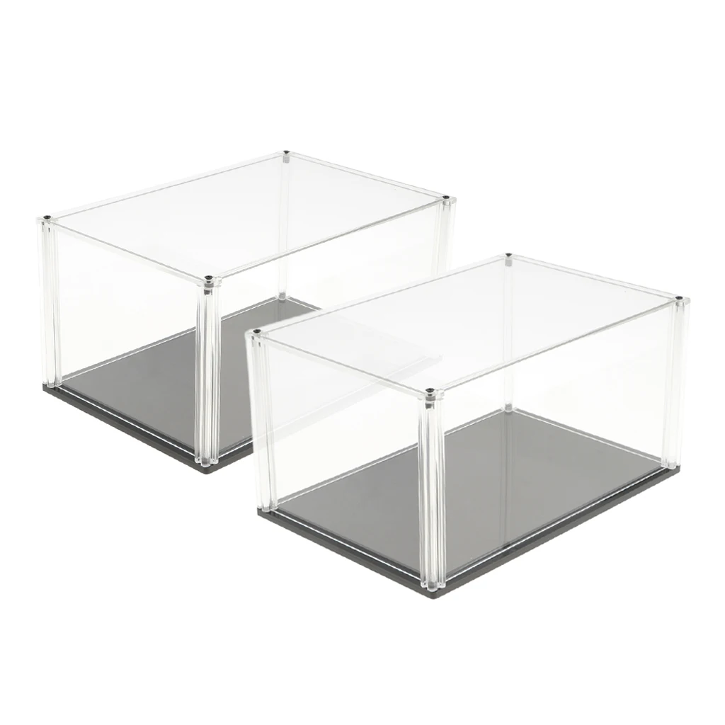 

2 Pieces Transparent Clear Acrylic Display Case with Black Base Dustproof Protection Showcase Box Models Holder