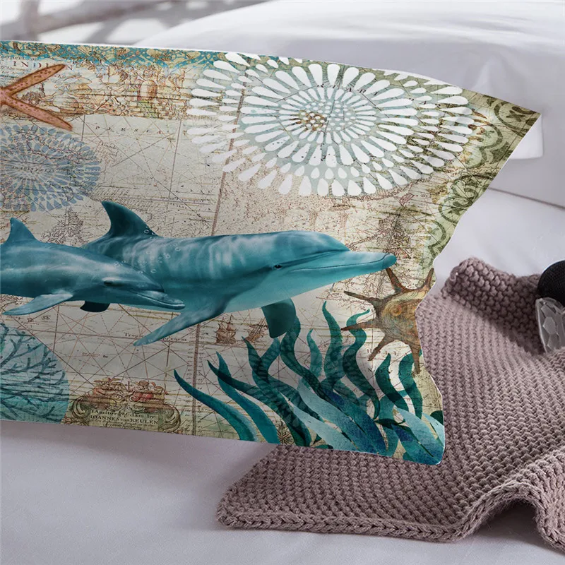 3D домашний текстиль морской конек постельное белье с принтом "Дельфин" наборы король, королева, Кит, черепаха пододеяльник наволочка
