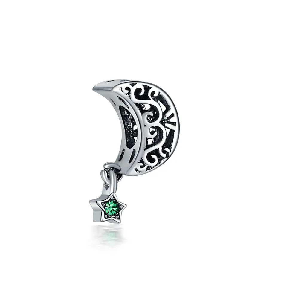 

Silver Plated Bead Openwork Moon and Star Goodnight With Crystal Charm Fit Pandora Bracelet Bangle For Women DIY Jewelry Making