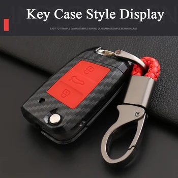 

New Car Key Cover Case Shell key Fob For VW Volkswagen Passat Key Pouch pad 3 Buttons Folding keyfob Carbon fiber + ABS Silicon