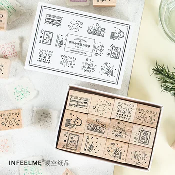 

12Pcs/Set Vintage Flowers Tree Animal Decoration Stamp Wooden Rubber Stamps for Scrapbooking Stationery DIY Craft Standard Stamp