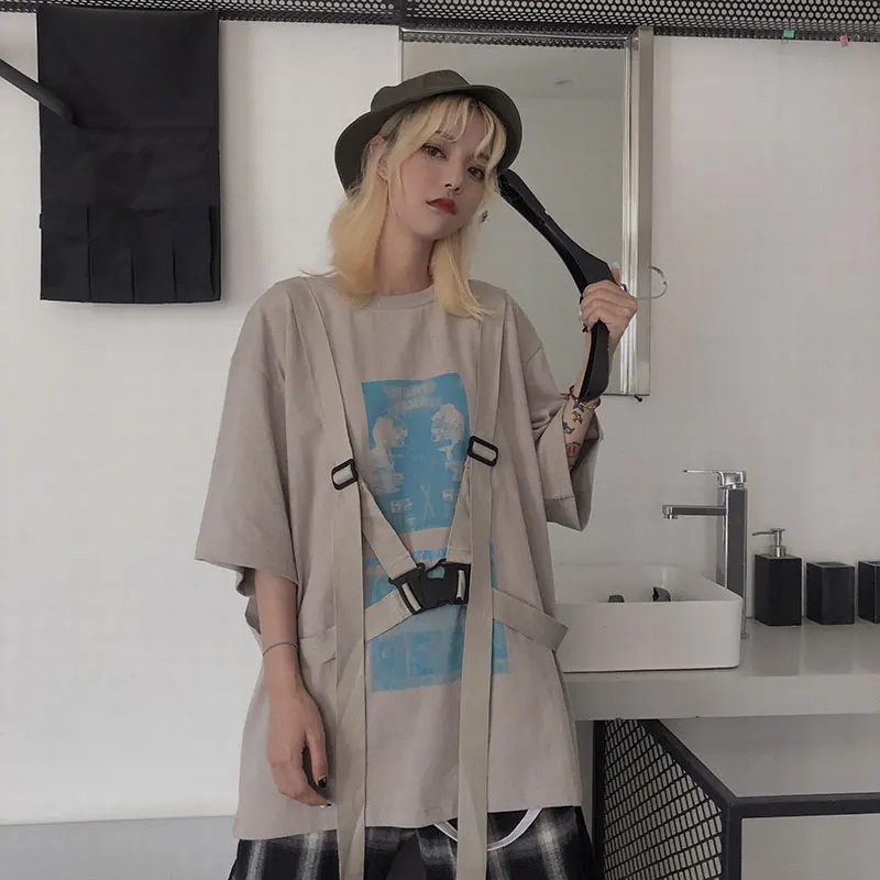 Woherb/уличная одежда Harajuku с круглым вырезом и длинным рукавом Женские футболки с принтом бандажные свободные BF Стильные топы Женская корейская мода 91481