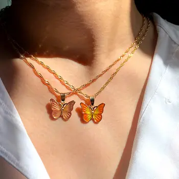 

Flatfoosie Fashion Butterfly Pendant Necklace For Gold Color Twisted Chain Necklace Simple Design Jewelry Party Friendship Gift
