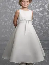 Высококачественное атласное ТРАПЕЦИЕВИДНОЕ платье принцессы с кружевным бантом на молнии сзади с жемчужиной на шее, изготовленное на