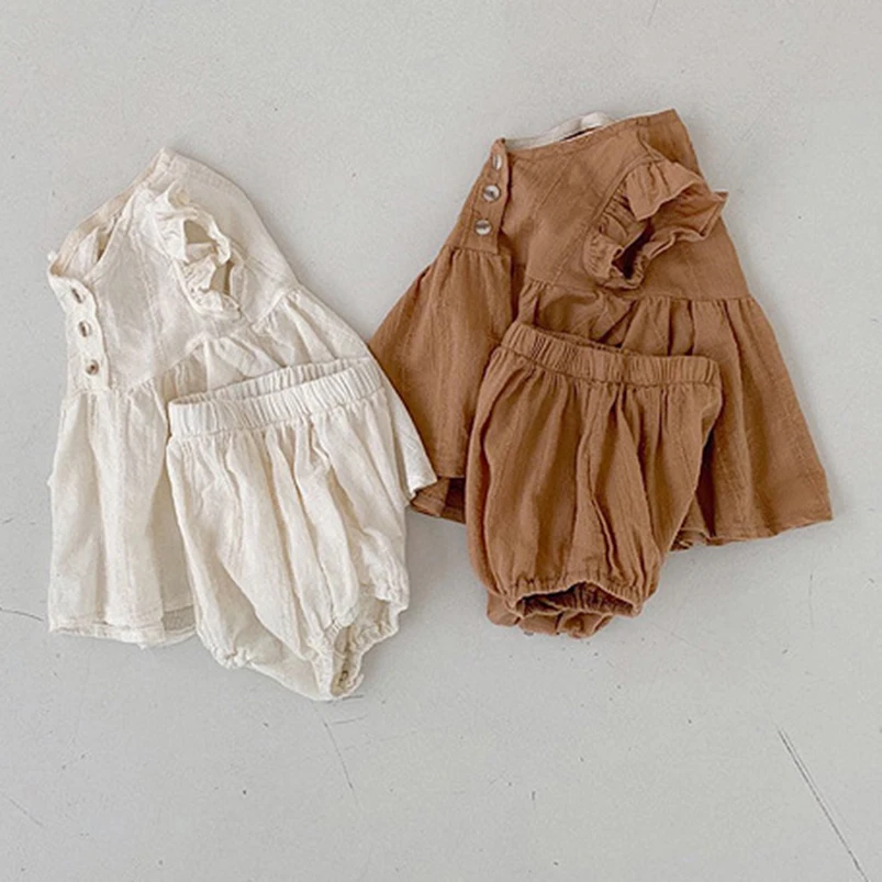 Baby Clothing Set for boy Ruffles Lace Baby Clothing Summer Girls Sleeveless Vest+PP Shorts Suit Toddler Girls Summer Set  Vintage Children Outfits Baby Clothing Set medium