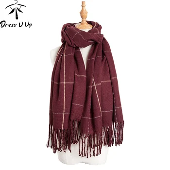 

DRESSUUP Autumn and Winter New Style Imitation Cashmere Large Plaid Scarf Lady Large Tassel Plaid Scarf