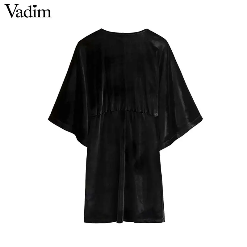Женское элегантное платье vadim, бархатное мини-платье с v-образным вырезом, рукавом до локтя, пуговицами, трапециевидные вечерние платья для клуба, женские повседневные платья, vestidos QD058
